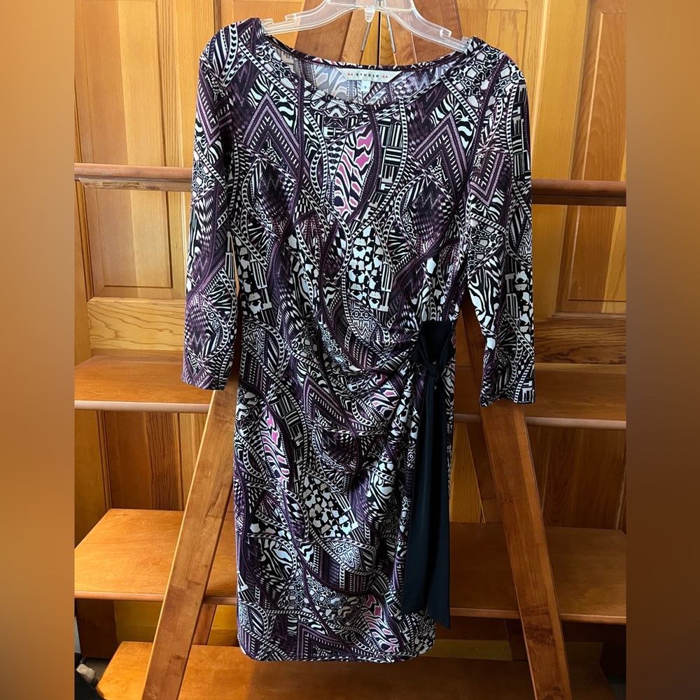 AA Studio Geometric Print Ruched Sheath Dress Size 8